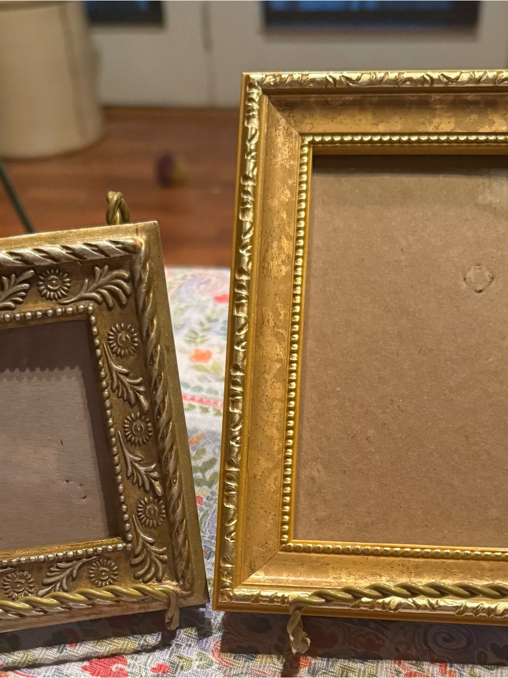 2 ornate golden wood frames with glass.  Measurements in pic.Perfect accent pair